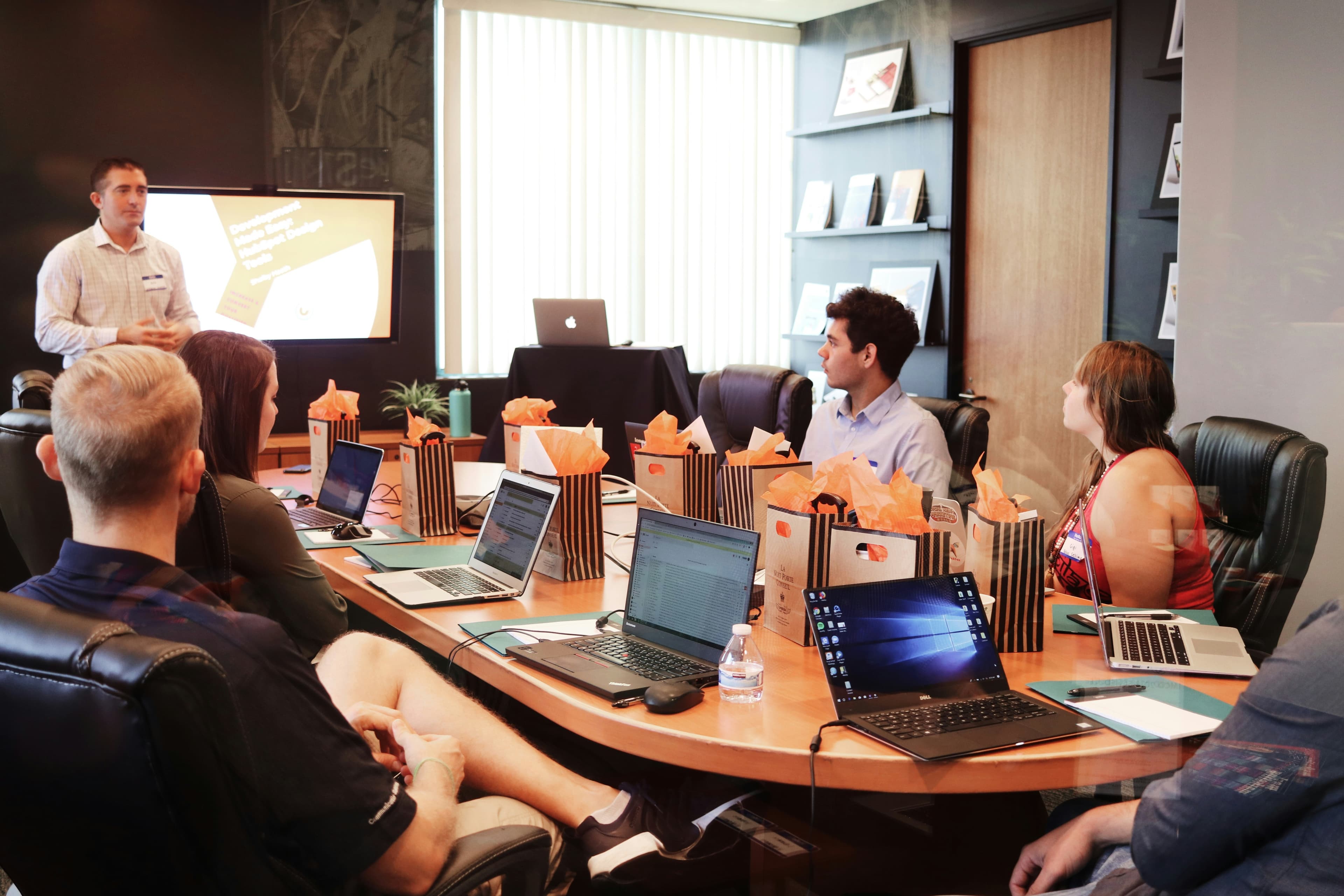 Entrepreneurs working together during a business session